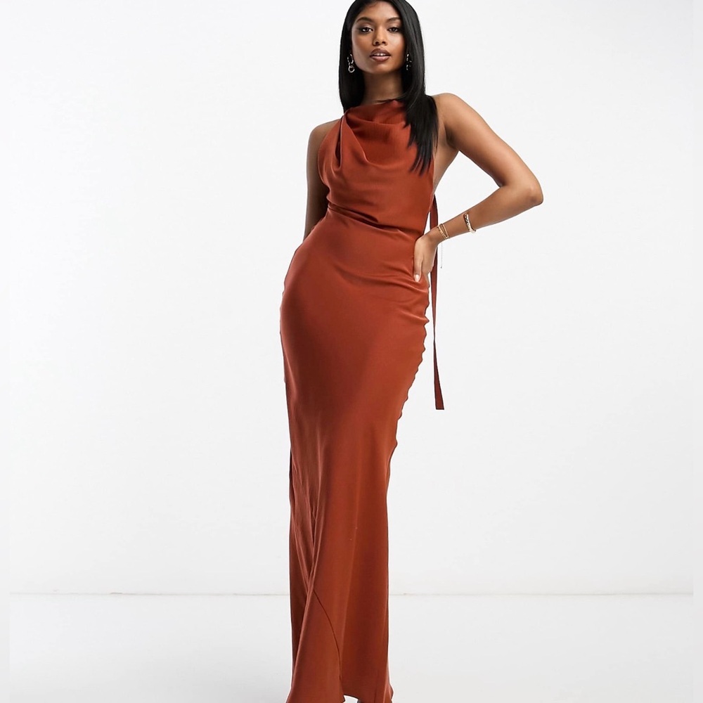ASOS Rust satin cowl back maxi dress